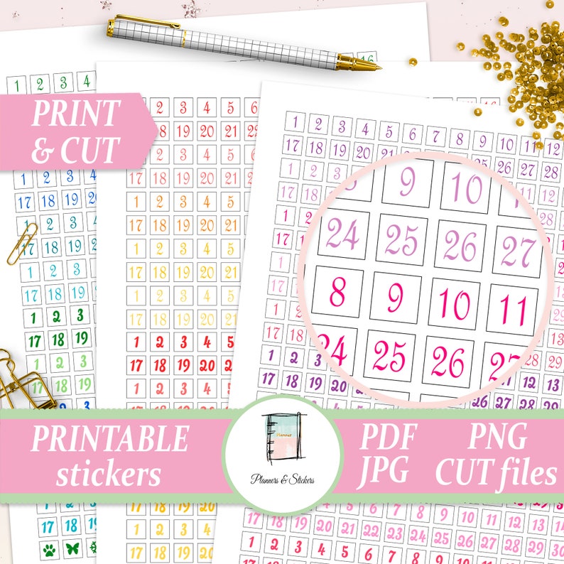 Numbers Stickers for Planner Week Labels Printable Date Etsy