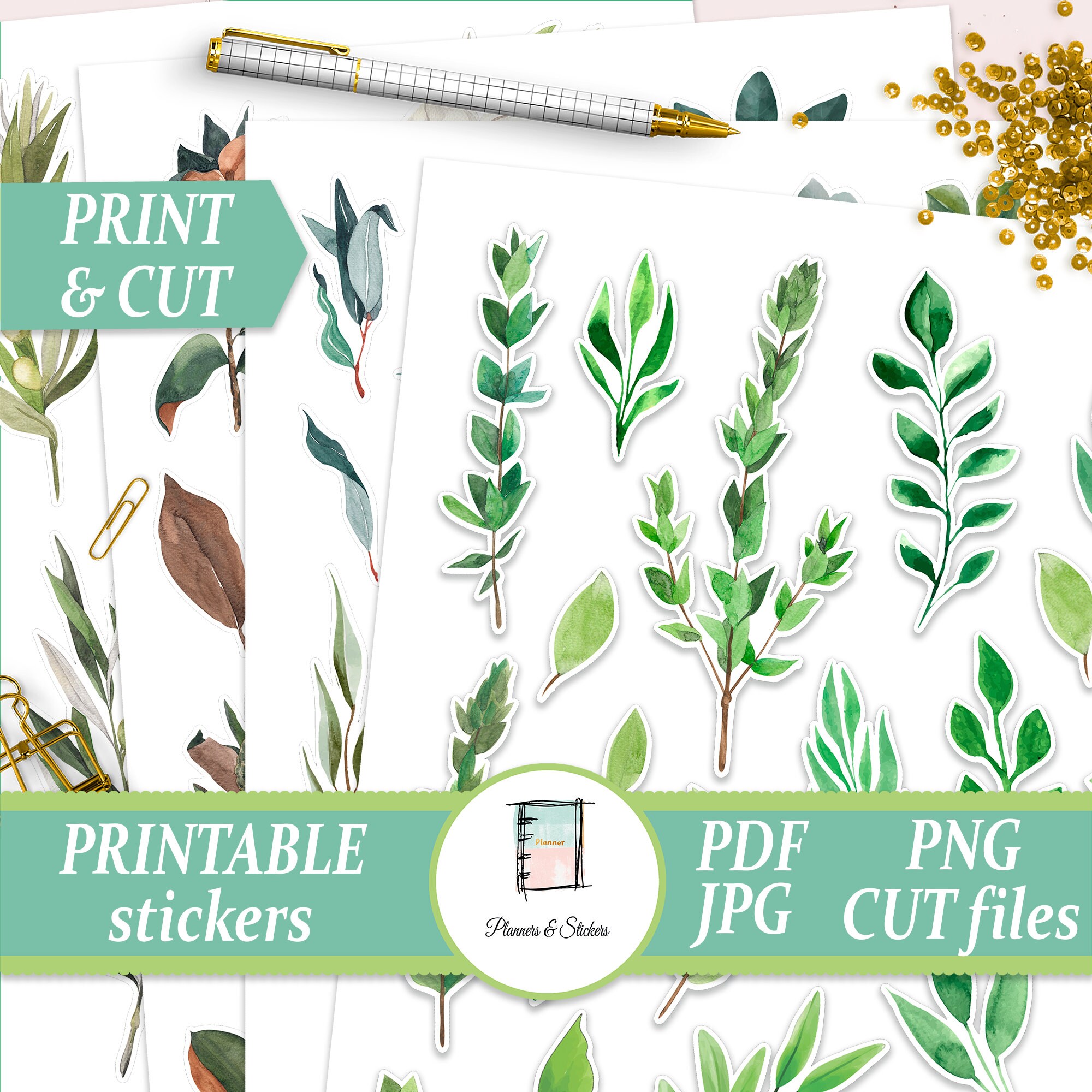 Greens Journal Stickers Printable Scrapbooking Kit Olives Etsy