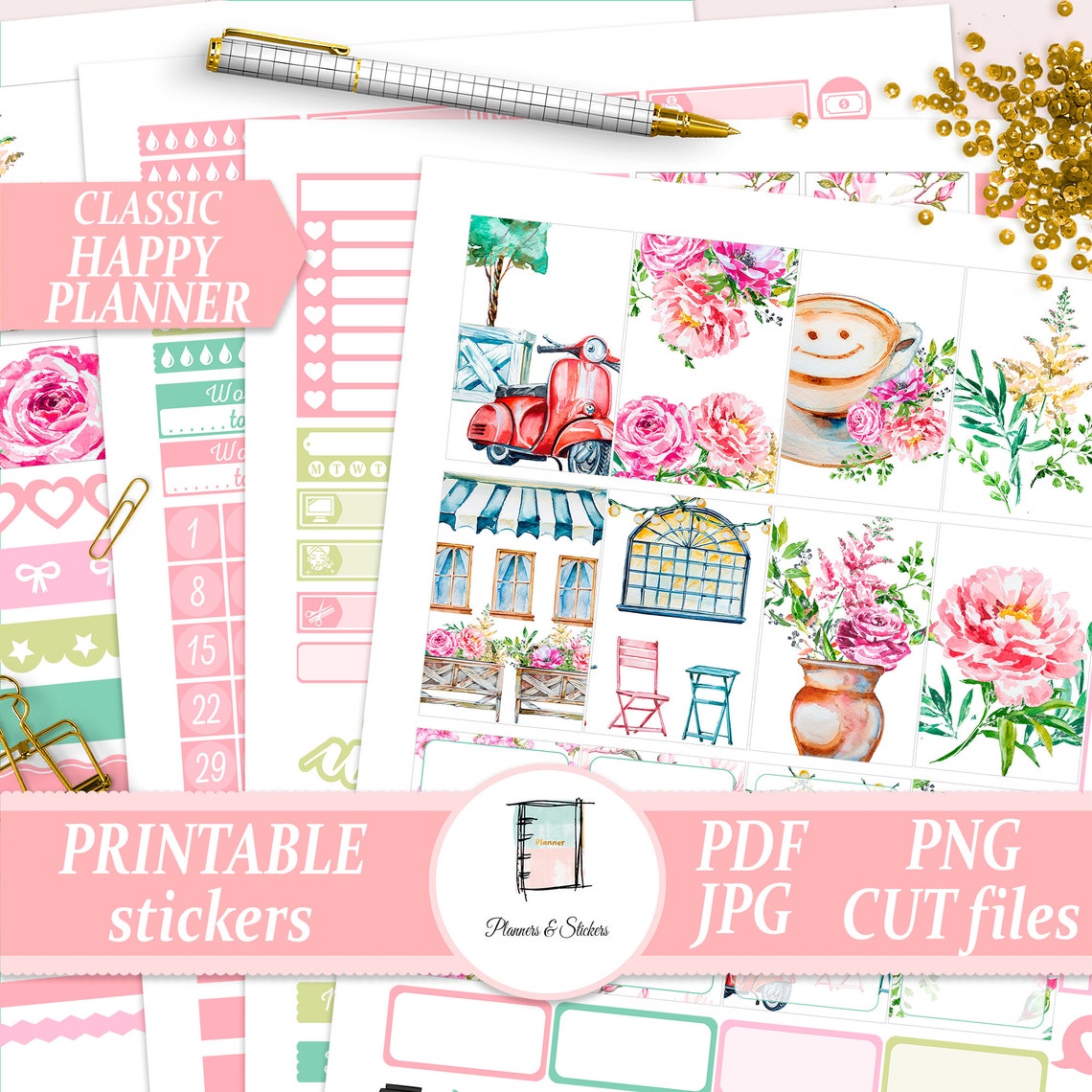 Happy Planner Classic Sticker Kit Watercolor Full Weekly Kit Etsy
