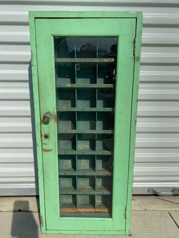 Vintage Hotel Key Storage Wooden Wall Hanger Cubbie Teal Etsy