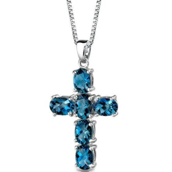 Pendentif croix topaze bleue de Londres, pendentif Sainte Croix, pendentif bleu de Londres, collier croix, pendentif en argent, pendentif religieux pour Pâques