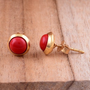 Red Coral 18K Gold Over Sterling Pierced Earrings