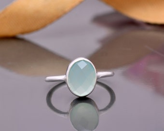 Blue Chalcedony Ring, 925 Sterling Silver Ring, Round Chalcedony Ring, Handmade Ring, Promise Ring, Minimalist Ring, Christmas Gift For Her