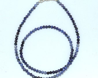 Natural Sodalite Beaded Jewelry, Sodalite Necklace, Sodalite Bracelet, 4MM Micro Beads, Sodalite Jewelry, Sodalite Faceted Rondelle Beads