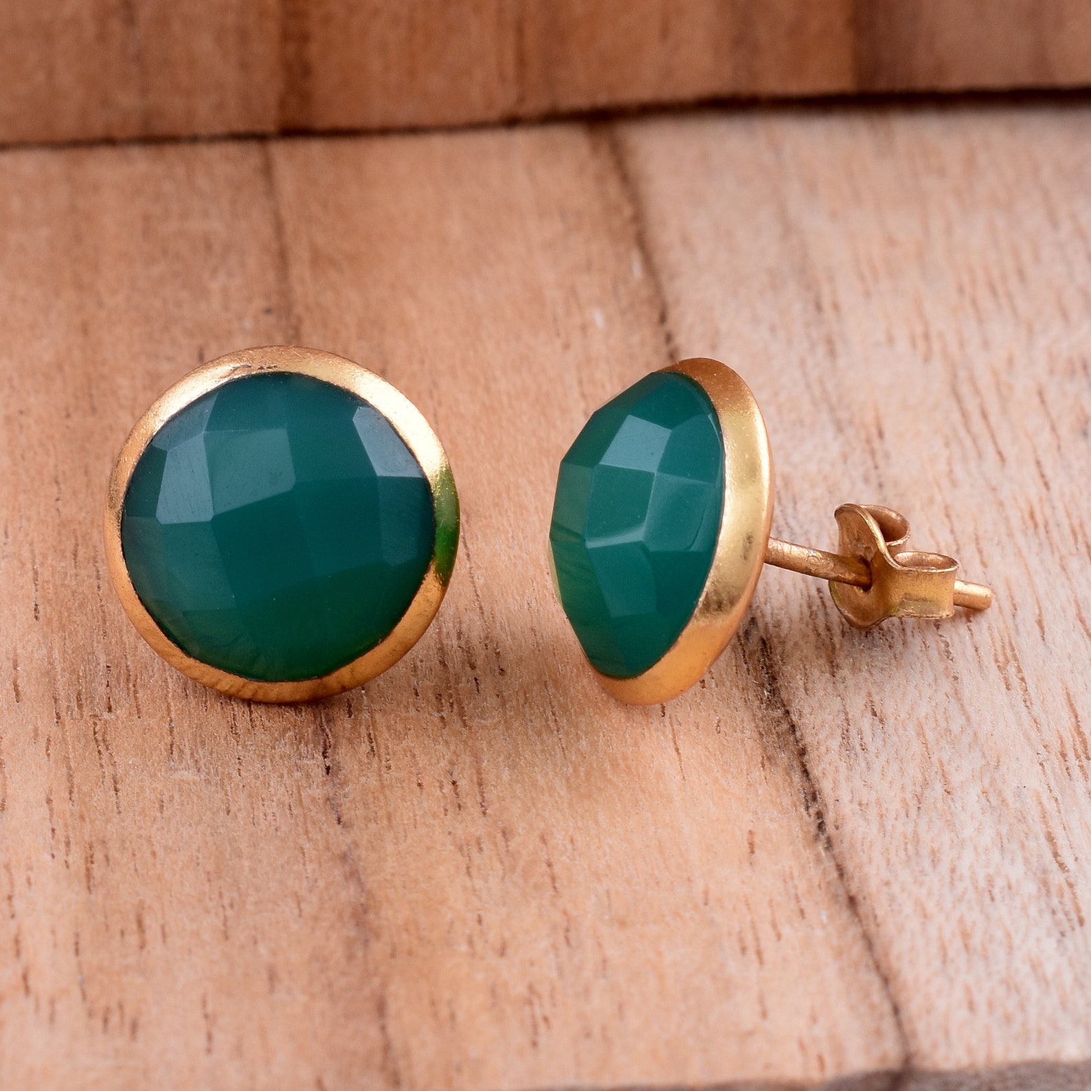 Green Onyx 10mm Round Silver Stud Earrings Green Onyx Etsy