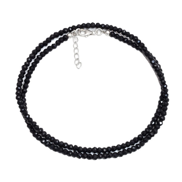 Bijoux de spinelle noir naturel, perles de rondelle à facettes de 3-3,5 mm, perles de pierres précieuses de spinelle, bracelet et collier de spinelle noir