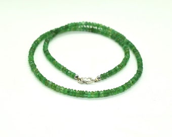 Natural Zambian Emerald Beaded Necklace, Emerald Necklace, Faceted Rondelle Beads, 3.5-4MM Beads, Zambian Emerald Beads, Emerald Jewelry