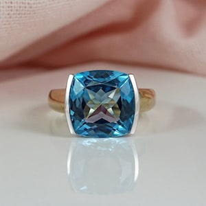 London Blue Topaz Cushion Ring, 10MM Dainty Cushion Ring, 925 Sterling Silver Ring, Blue Topaz Jewelry, Solitaire Ring, Engagement Ring