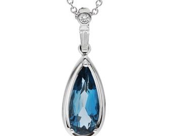 Pendentif goutte topaze bleue de Londres, pendentif poire 10 x 20 mm, pendentif en argent sterling 925, collier fille, bijoux topaze bleue, cadeau Saint-Valentin