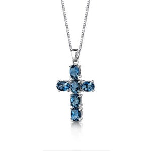 Pendentif croix topaze bleue de Londres, pendentif Sainte Croix, pendentif bleu de Londres, collier croix, pendentif en argent, pendentif religieux pour Pâques image 2