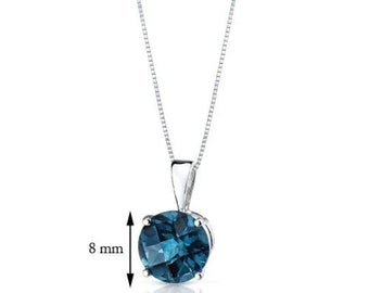 Pendentif topaze bleue de Londres, cadeau de demoiselle d'honneur, cadeau de mariage, bijoux topaze bleue, pendentif solitaire coupe ronde, argent sterling 925