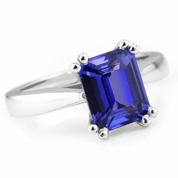 8X10MM Octagon Tanzanite Ring, Blue Tanzanite Emerald Cut Ring, Minimalist Ring, Double Prong Silver Ring, Tanzanite Jewelry, Gift For Her