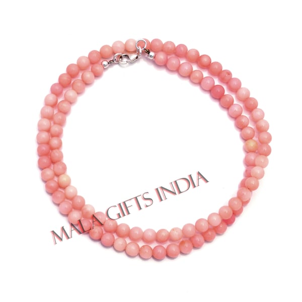 Natürliche rosa Koralle Perlen Halskette, 4-4.5MM runde Perlen, Koralle Halskette, Hochzeitsgeschenk, Koralle Perlen, zierliche Halskette, Edelstein Halskette