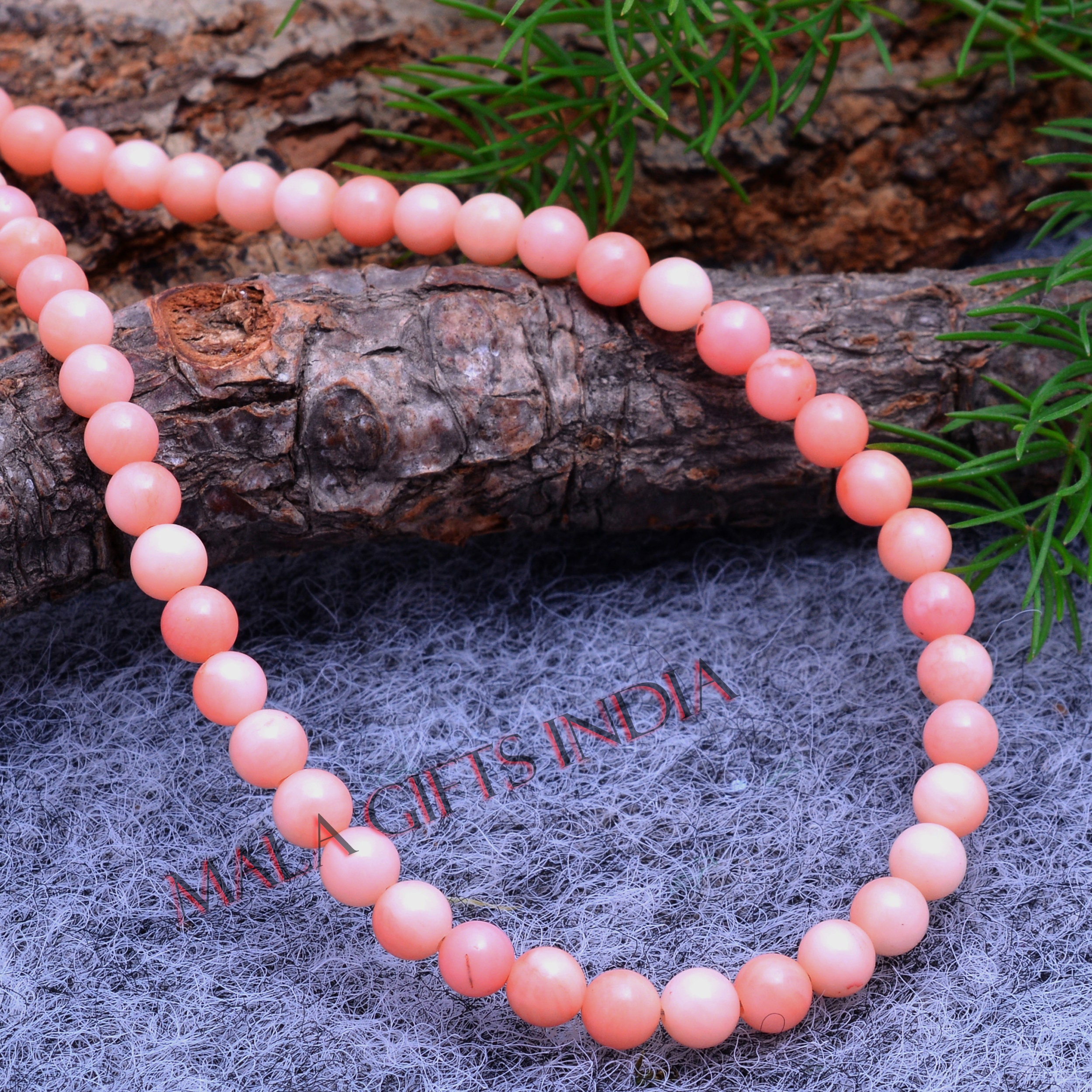 Natural Pink Coral Beaded Necklace 5mm 