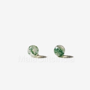 Natural Moss Agate Studs, Minimalist Earrings, Post Earrings, Green Moss Agate Gemstone, Sphere Shape Studs, Moss Agate Studs For Womens