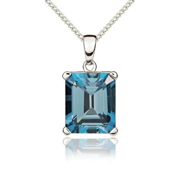 Pendentif topaze bleue de Londres, collier topaze, bijoux topaze bleue, pendentif minimaliste, taille émeraude, pendentif de Noël, pendentif délicat pour elle