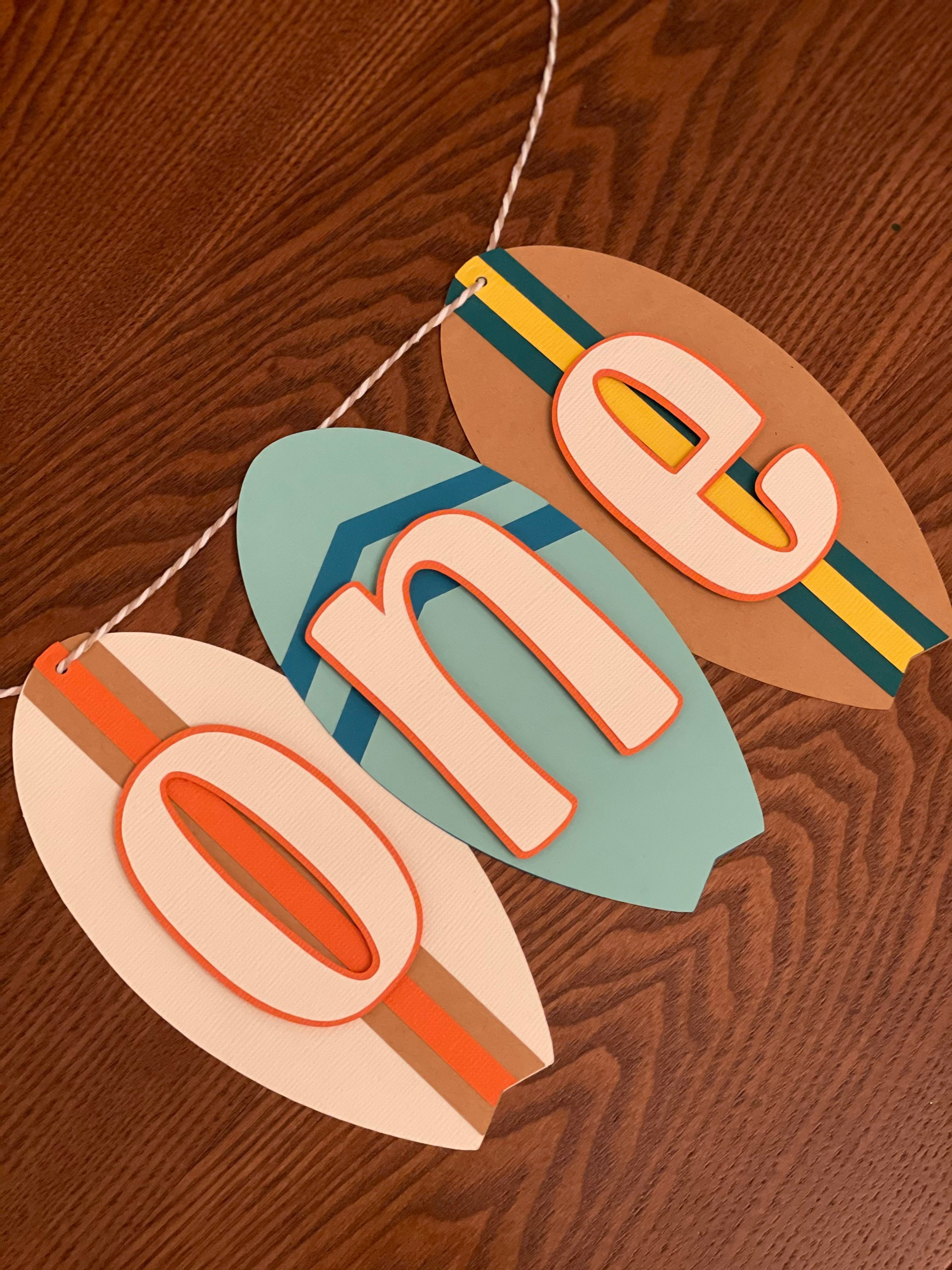 Vintage surf beach party surfboard high chair banner tropical birthda…