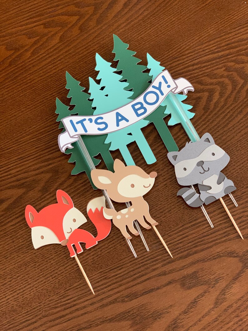 Woodland animal forest theme cake topper baby shower birthday