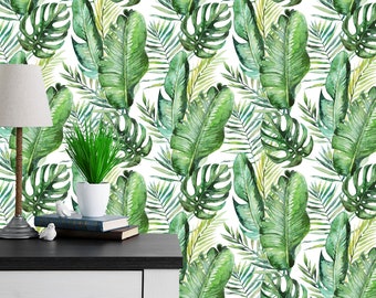 Peel and Stick Removable wallpaper fern Boxwood Green Home Decor maidenhair illustration Floral Wallpaper seeded eucalyptus
