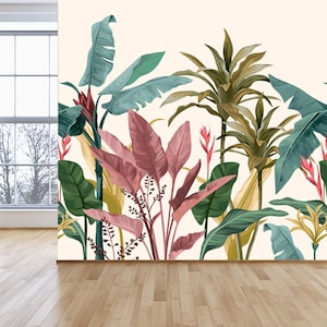 Colorful wall mural with Palm tree .Boho chic palm wallpaper. Bohemian color tropical wallpaper - peel and stick wallpaper - wall mural