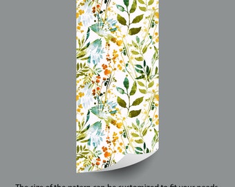 Removable Wallpaper Boho Spring Leaves Peel and Stick Wall Mural – Hand Drawn Self Adhesive Wallpaper for Easy Decor