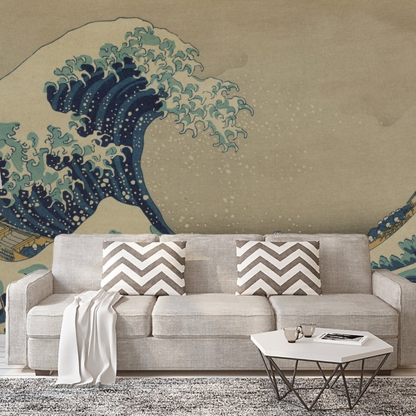 Great Wave off Kanagawa Wallpaper, Removable Wallpaper, Peel and Stick, Great Wave Pattern , Vintage Retro Self Adhesive Wall Mural