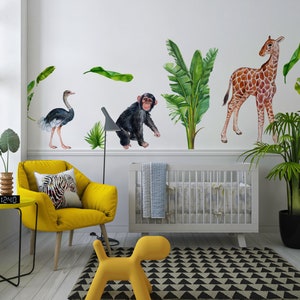 Safari Animals Wall Decal Set for Kids Nursery, Big Peel and Stick Watercolor Giraffe & Cub Sticker, Jungle Nursery Decor