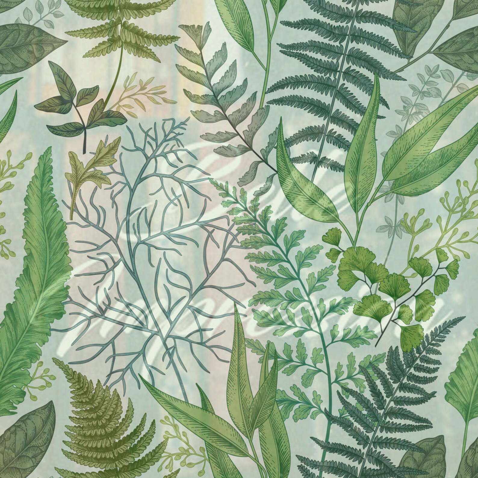 Botanical illustration of ferns and leaves Green Home Decor | Etsy