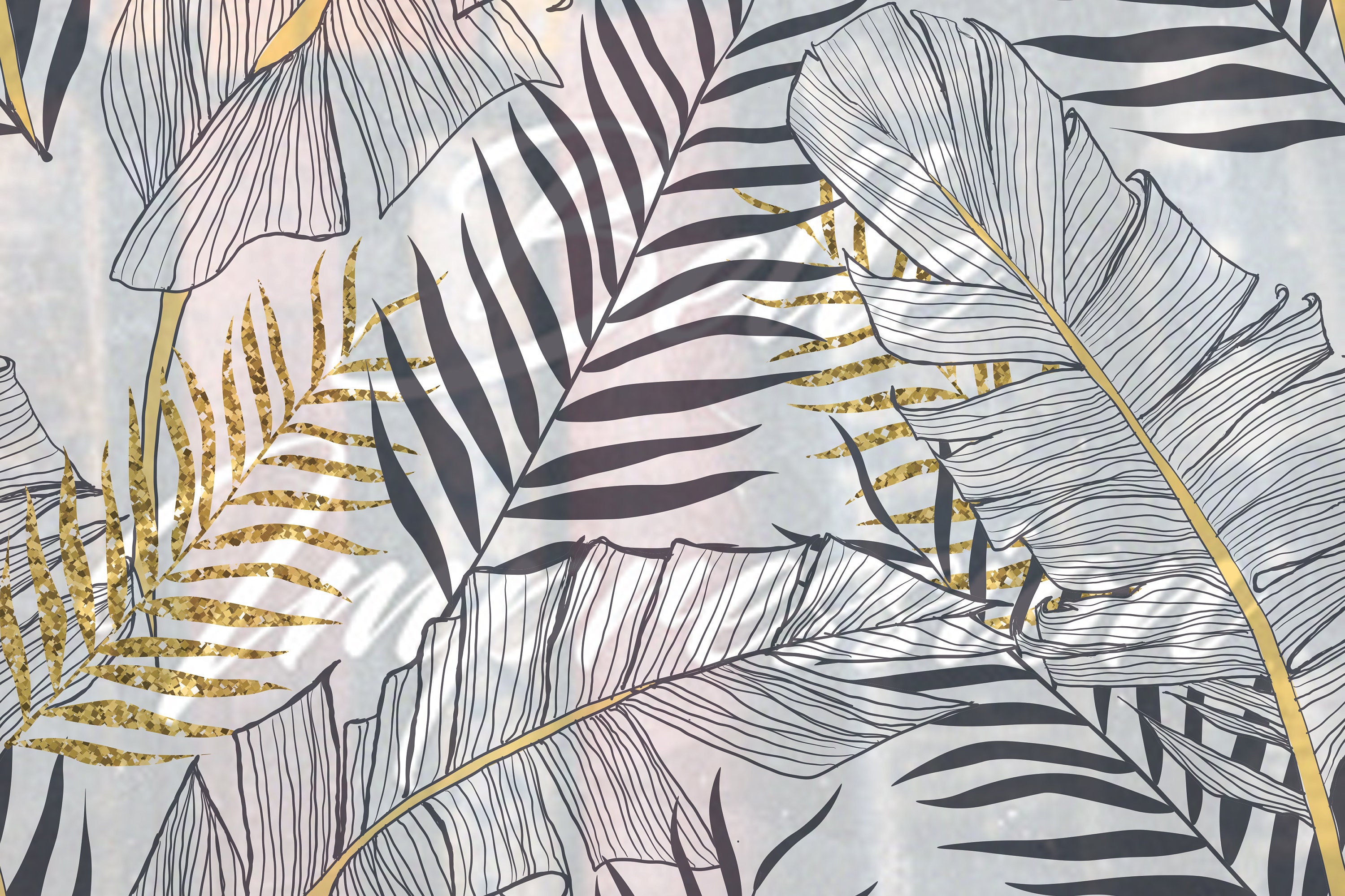 Tropical Gold Leaves Removable Wallpaper Palm Leaf Wall - Etsy UK