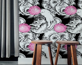 Balloon Monkey Wallpaper Mural Playful Nursery Peel and Stick Decor
