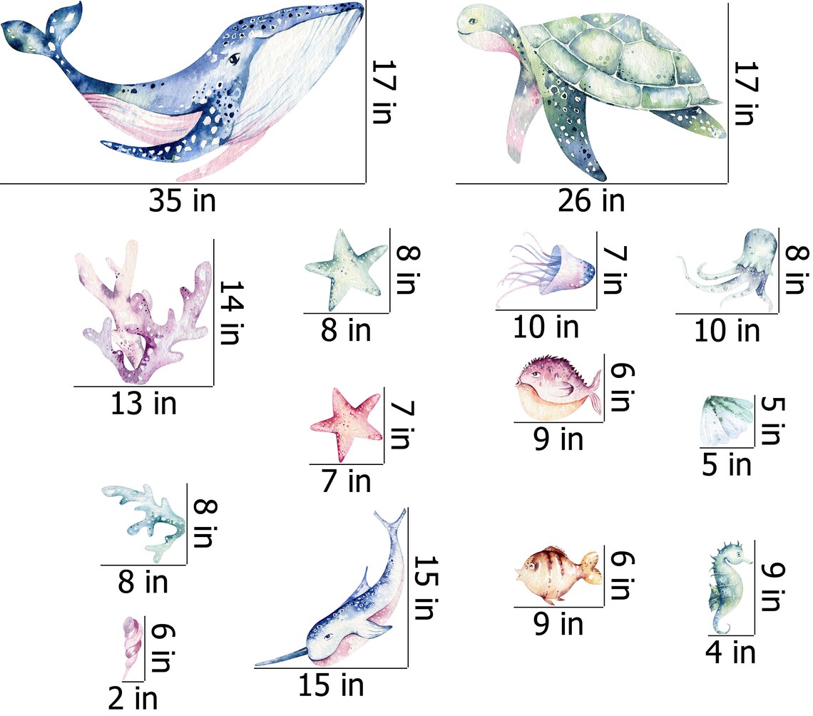 Ocean Wall Decal Watercolor Decal Set Nursery Peel and Etsy