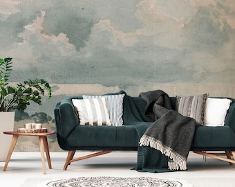 Vintage Clouded Sky Mural – Removable Peel & Stick Wall Art, Repositionable Temporary Vintage Wallpaper Decor