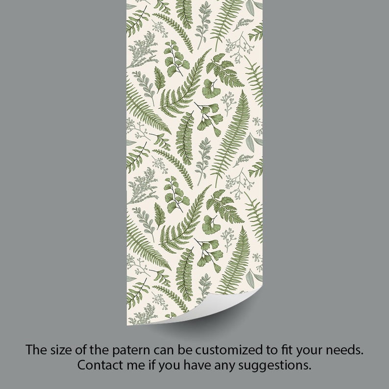 Removable wallpaper Peel and Stick maidenhair illustration Green Home Decor fern Boxwood Floral Wallpaper seeded eucalyptus