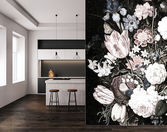 Vintage Floral Oil Painting Wallpaper Dark Art Mural Peel and Stick Removable