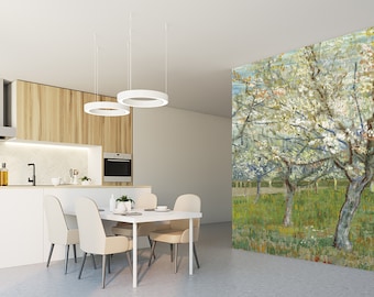 Van Gogh Pink Orchard Wallpaper Floral Oil Painting Peel and Stick Mural