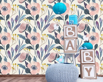 Pink Floral Nursery Wallpaper Mural Peel and Stick