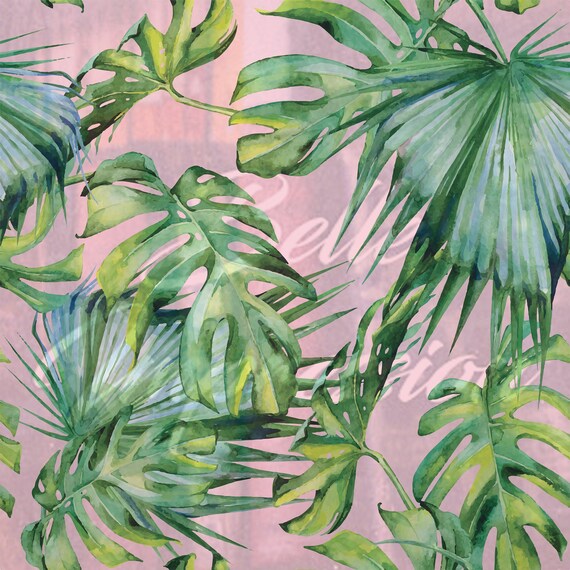 Jungle Green Watercolor Monstera Tropical Jungle Leaves Vinyl Wall