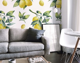 Lemon Peel and Stick Wallpaper Citrus Mural Kitchen Decor