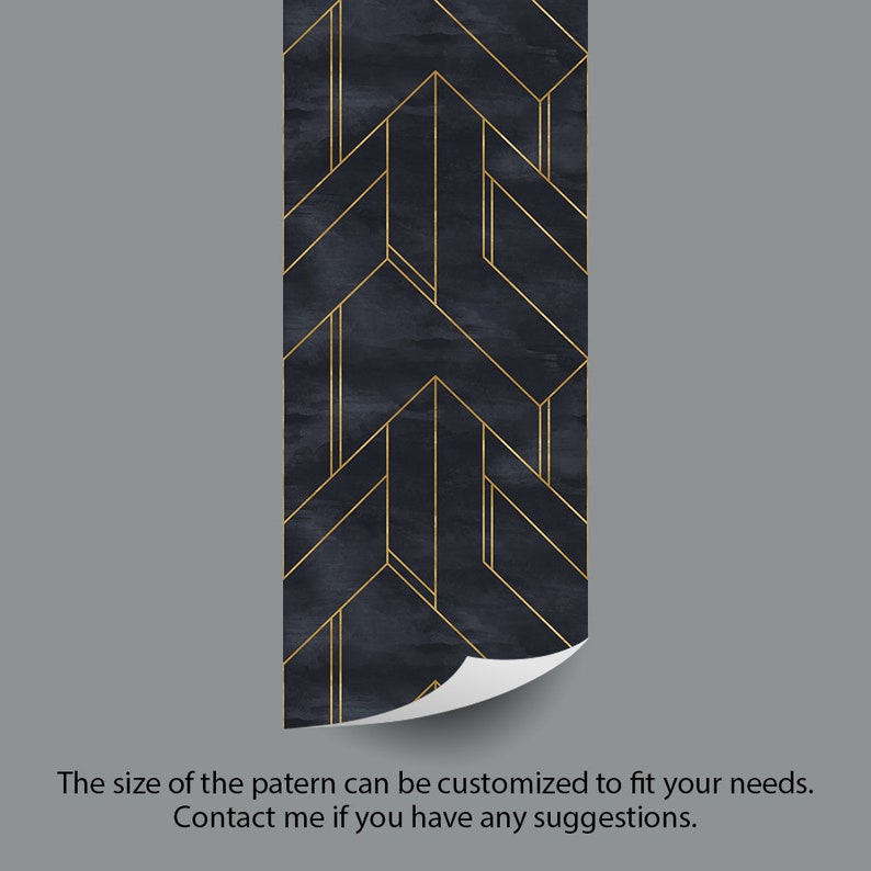 Gold and Navy Blue Geometric Wallpaper Wall Mural Minimalistic Etsy