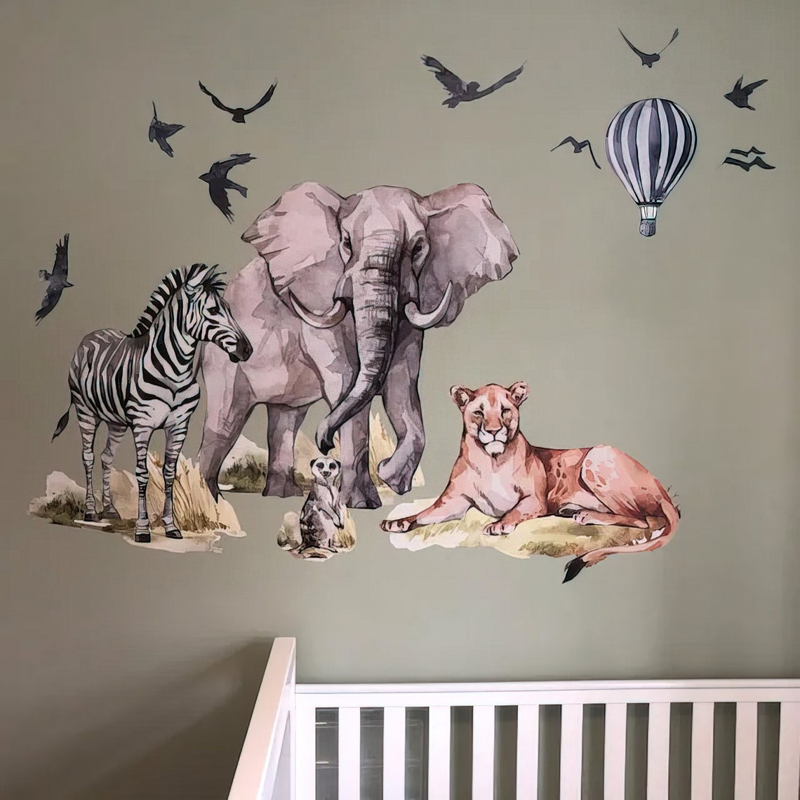 Watercolour Safari Animal Wall Decals: Classic Design Peel & Stick ...