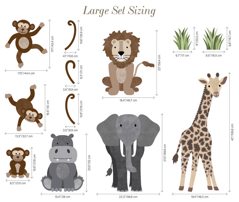 Safari animals and monkey large wall decals, jungle animal wall stickers for nurseries, adjustable jungle wall decals, repositionable decal zdjęcie 10