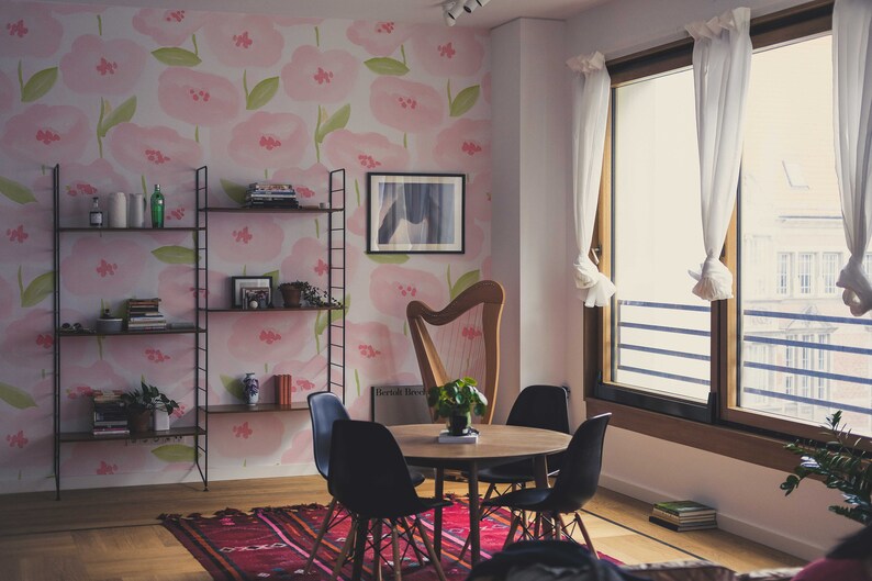 Pastel Flowers Decor Removable Wallpaper Pattern #173