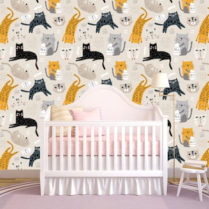 Funny Cats with Milk Wallpaper Playful Feline Nursery Mural Peel and Stick