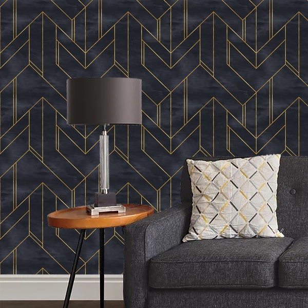 Dark Blue and Gold Wallpaper Etsy UK
