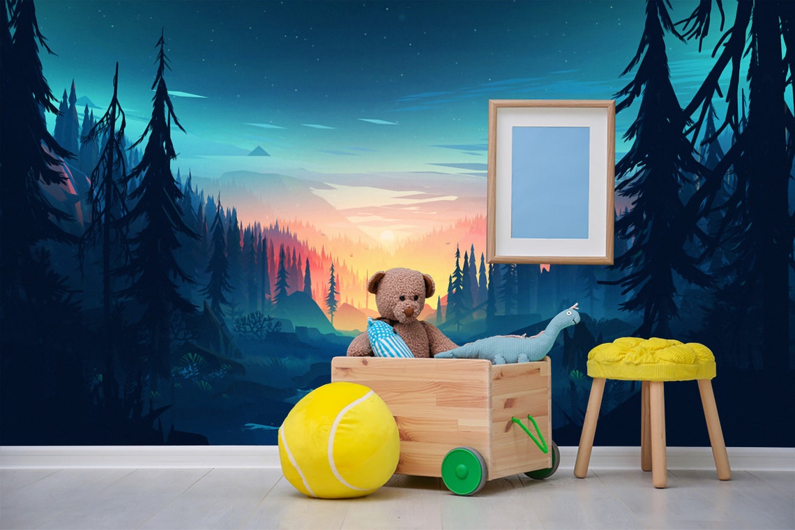 Mountain Mural Wallpaper Navy Mountain Ombre Mountain Extra Etsy UK