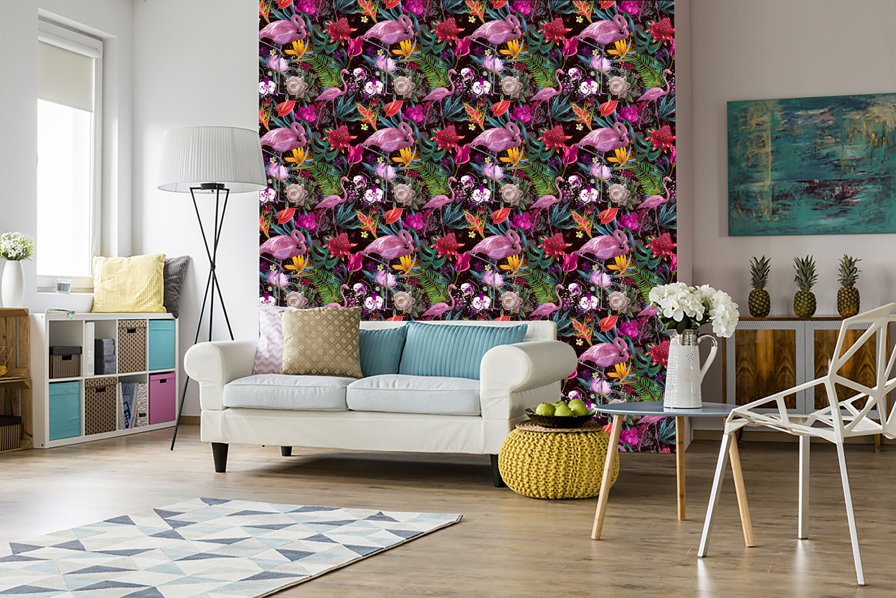 Tropical Birds Peel and Stick Wallpaper: Jungle Floral Decor