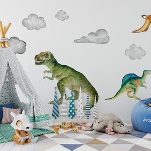 Dinosaur Wall Decals Nursery, Watercolor Peel & Stick Dino Stickers for Kids Room Removable Baby Boy Room Decor, Prehistoric Animal Wall Art
