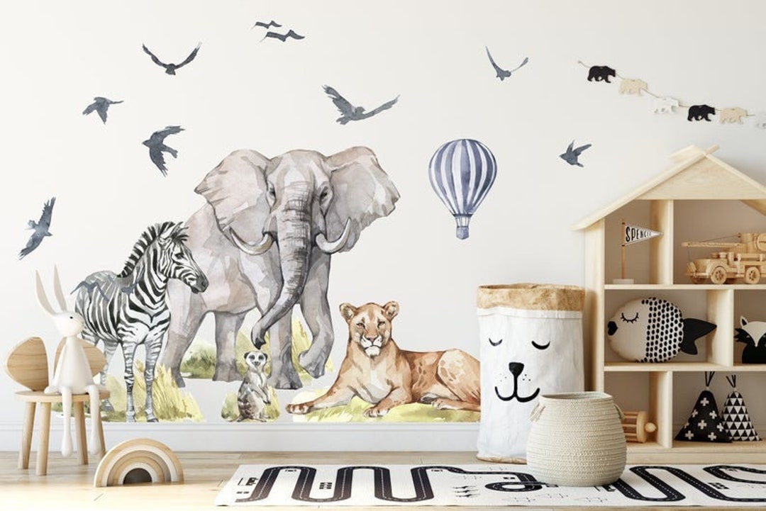 Watercolour Safari Animal Wall Decals: Classic Design Peel & Stick ...