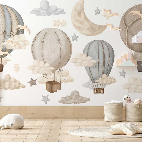 Verträumte Heißluftballon und Stern Wandsticker für Kinderräume