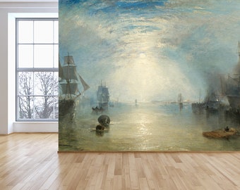 J.M.W. Turner Heaving in Coals Mural Abstract Blue Sea Wallpaper Peel and Stick